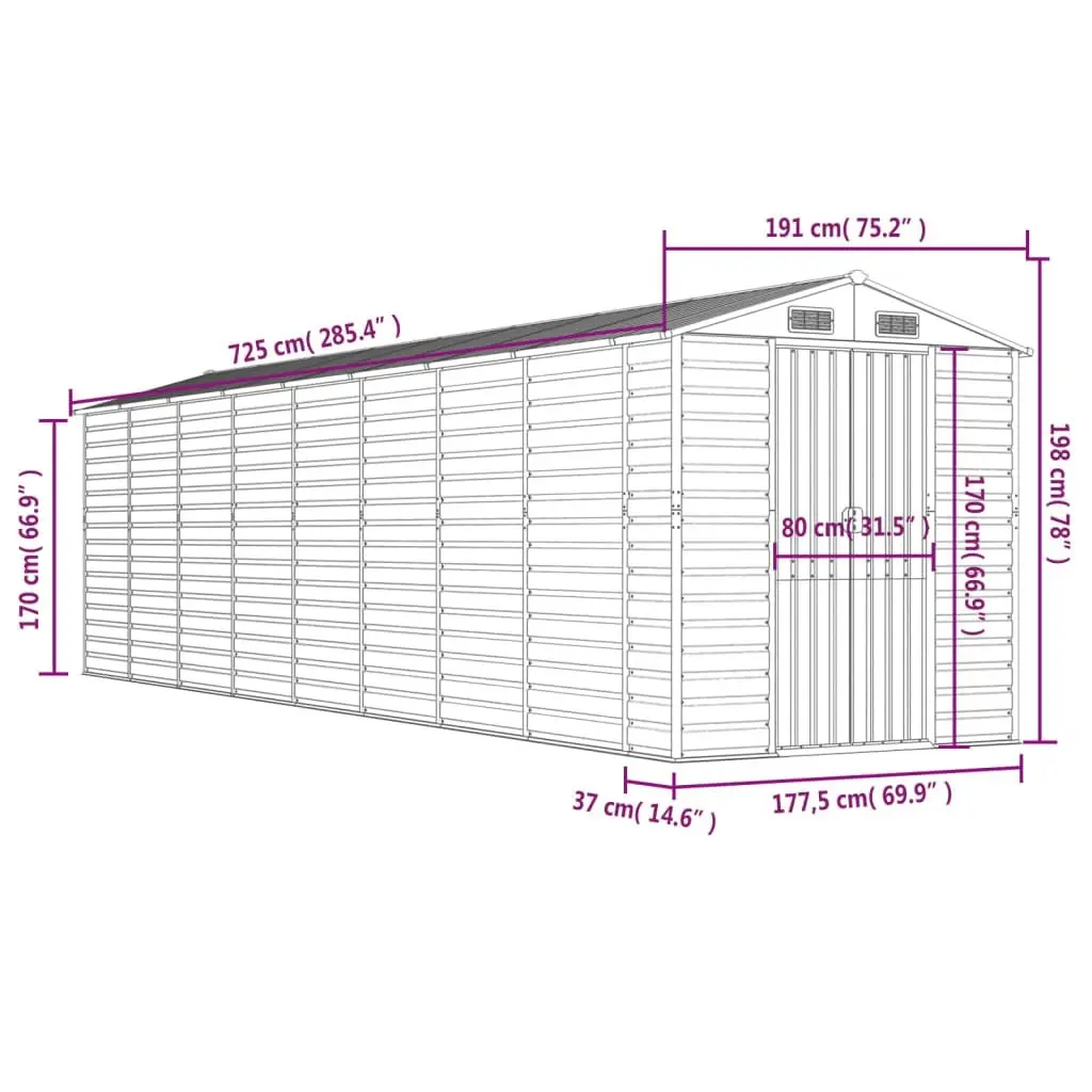 Garden Shed Green 191x725x198 cm Galvanised Steel 3188238