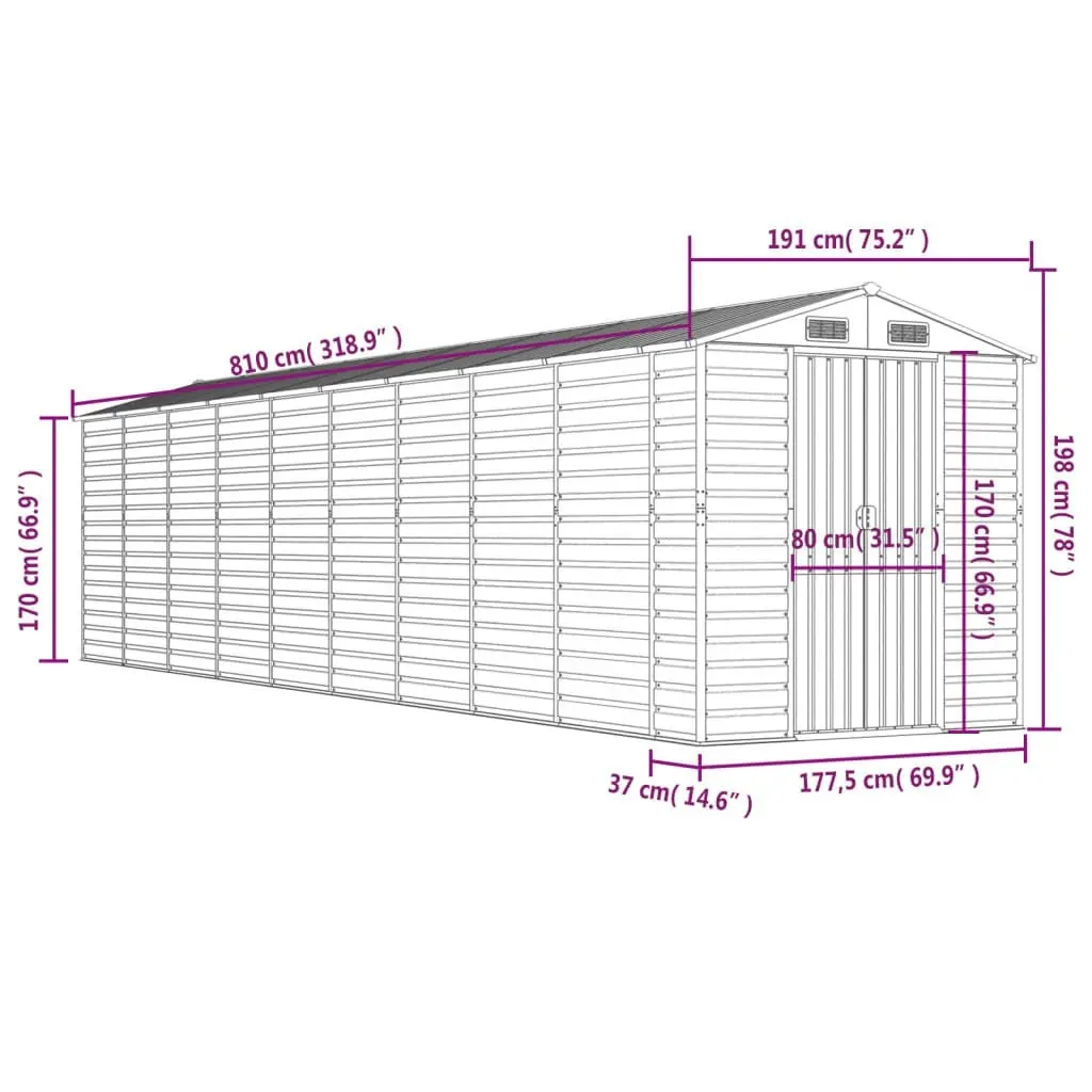 Garden Shed Green 191x810x198 cm Galvanised Steel 3188239