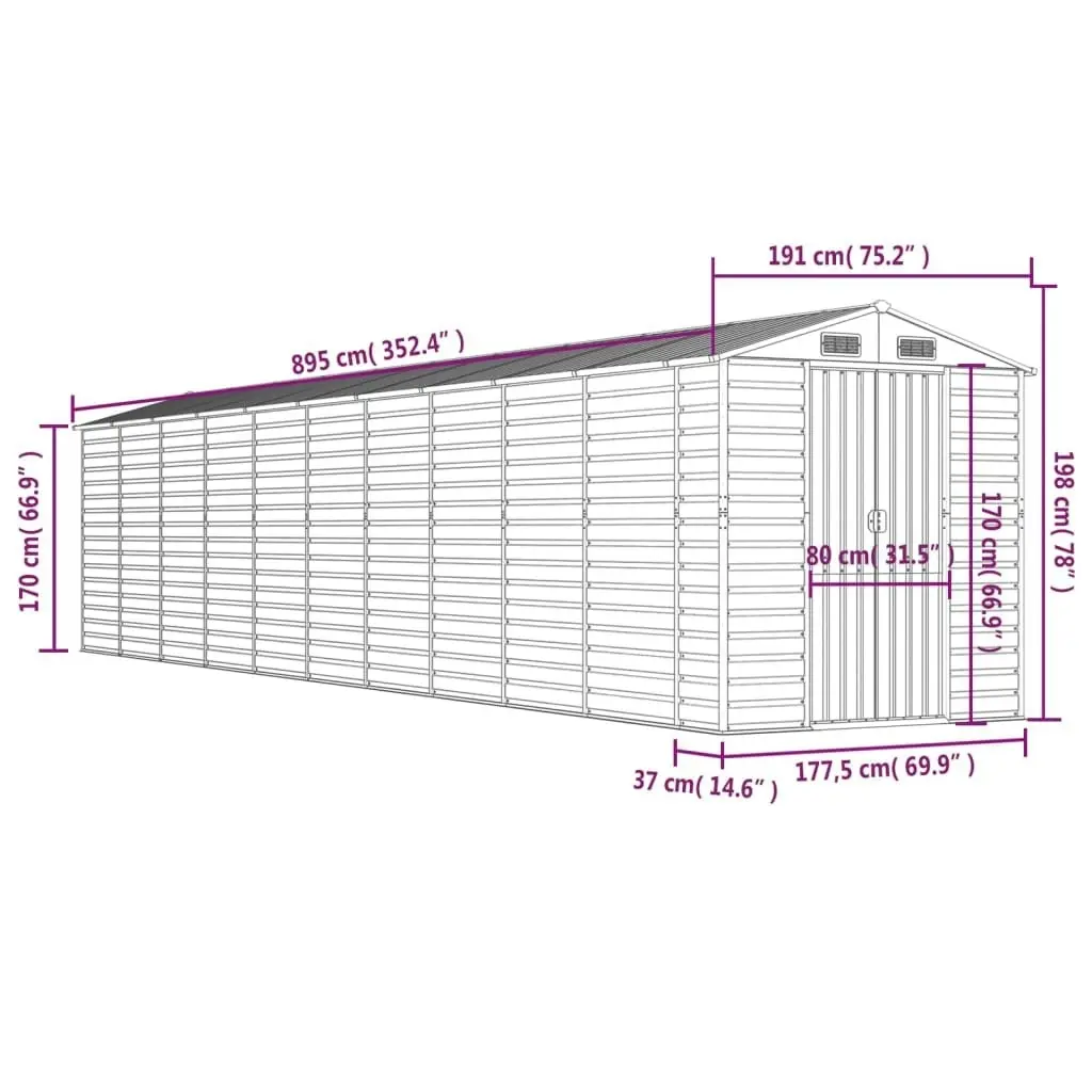 Garden Shed Green 191x895x198 cm Galvanised Steel 3188240