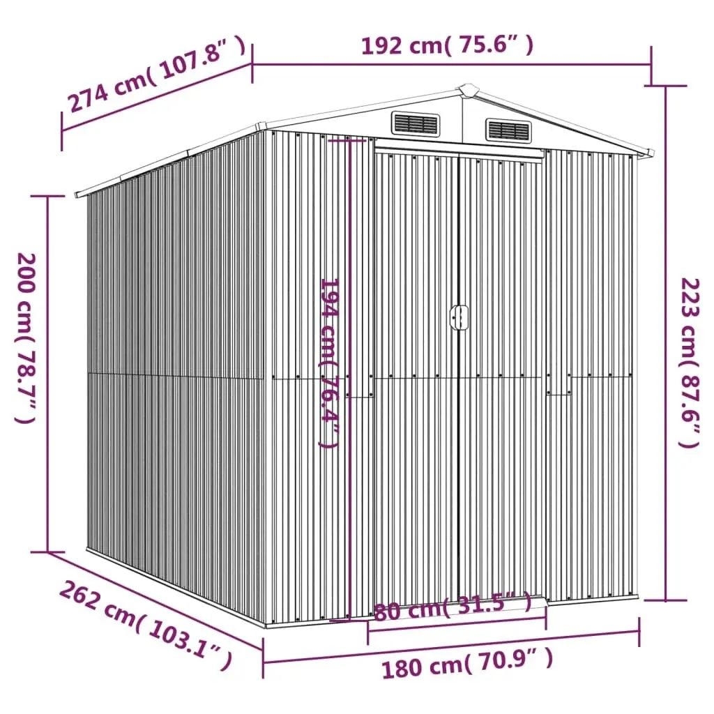 Garden Shed Green 192x274x223 cm Galvanised Steel 3147428