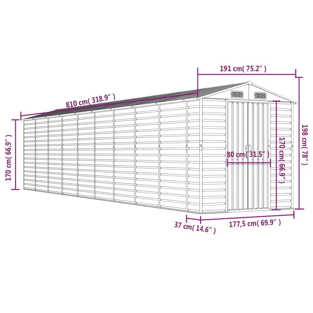 Garden Shed Anthracite 191x810x198 cm Galvanised Steel 3188261