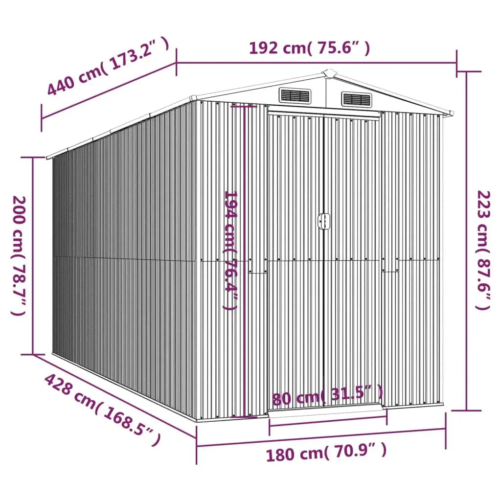 Garden Shed Green 192x440x223 cm Galvanised Steel 3147430