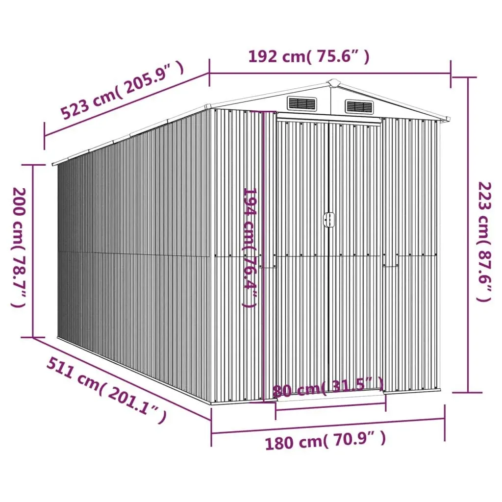 Garden Shed Green 192x523x223 cm Galvanised Steel 3147431