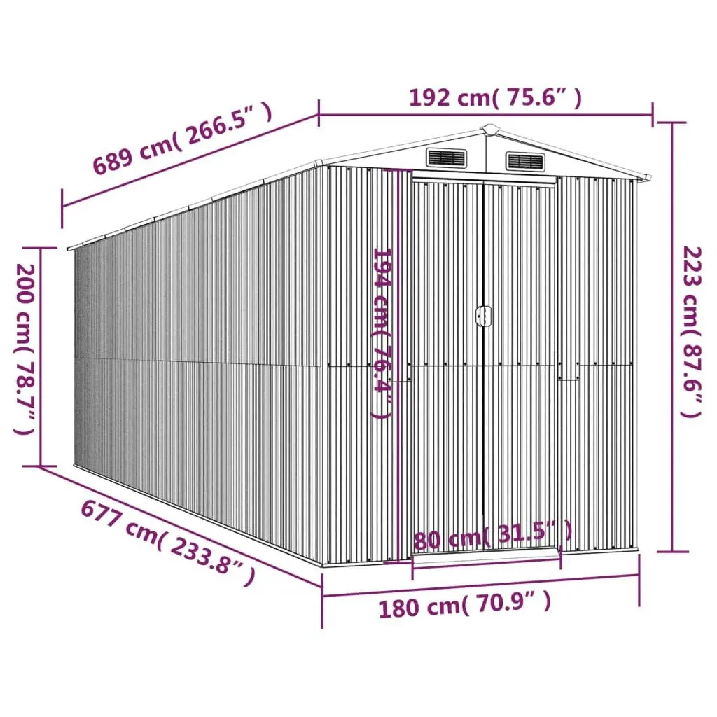 Garden Shed Green 192x689x223 cm Galvanised Steel 3147433