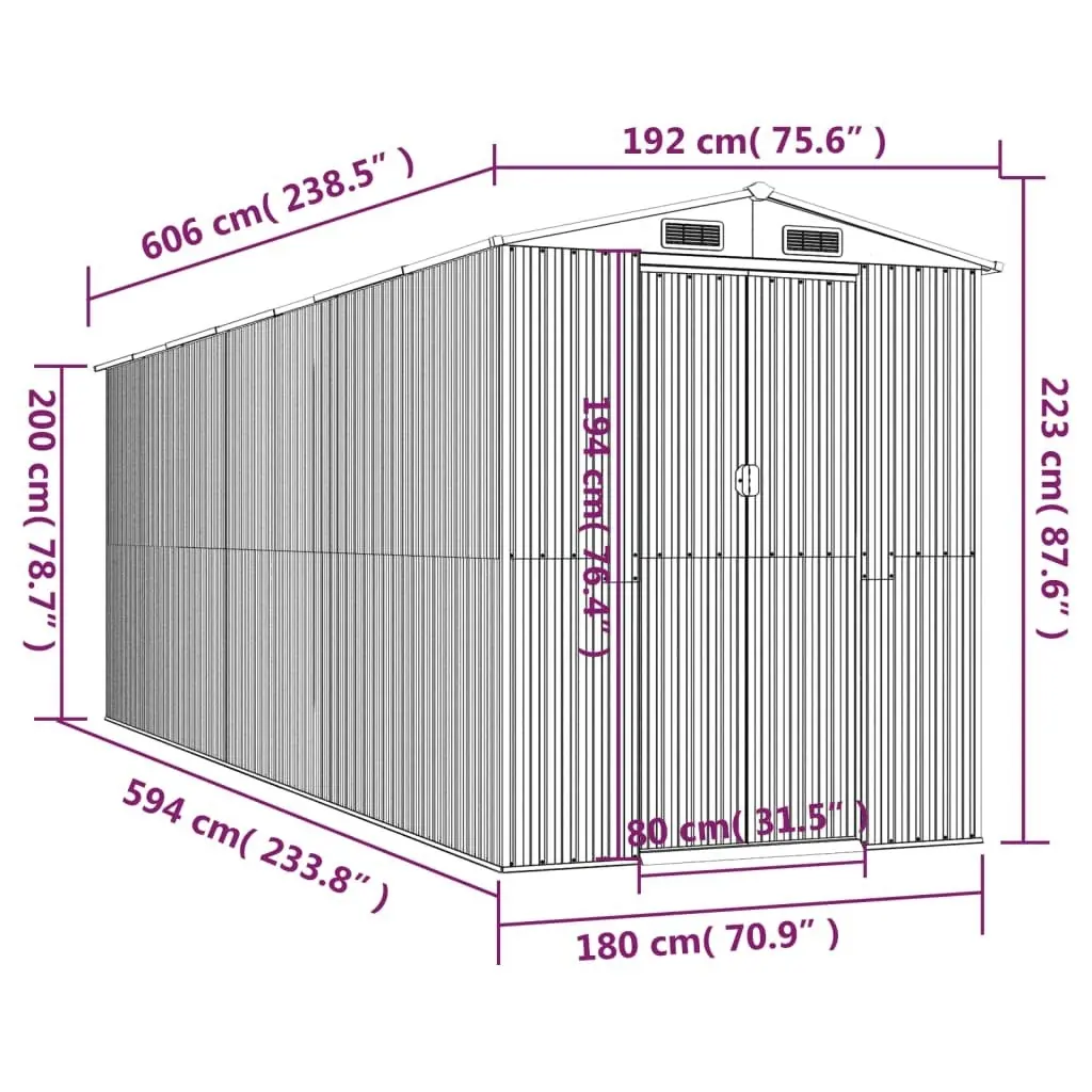 Garden Shed Green 192x606x223 cm Galvanised Steel 3147432