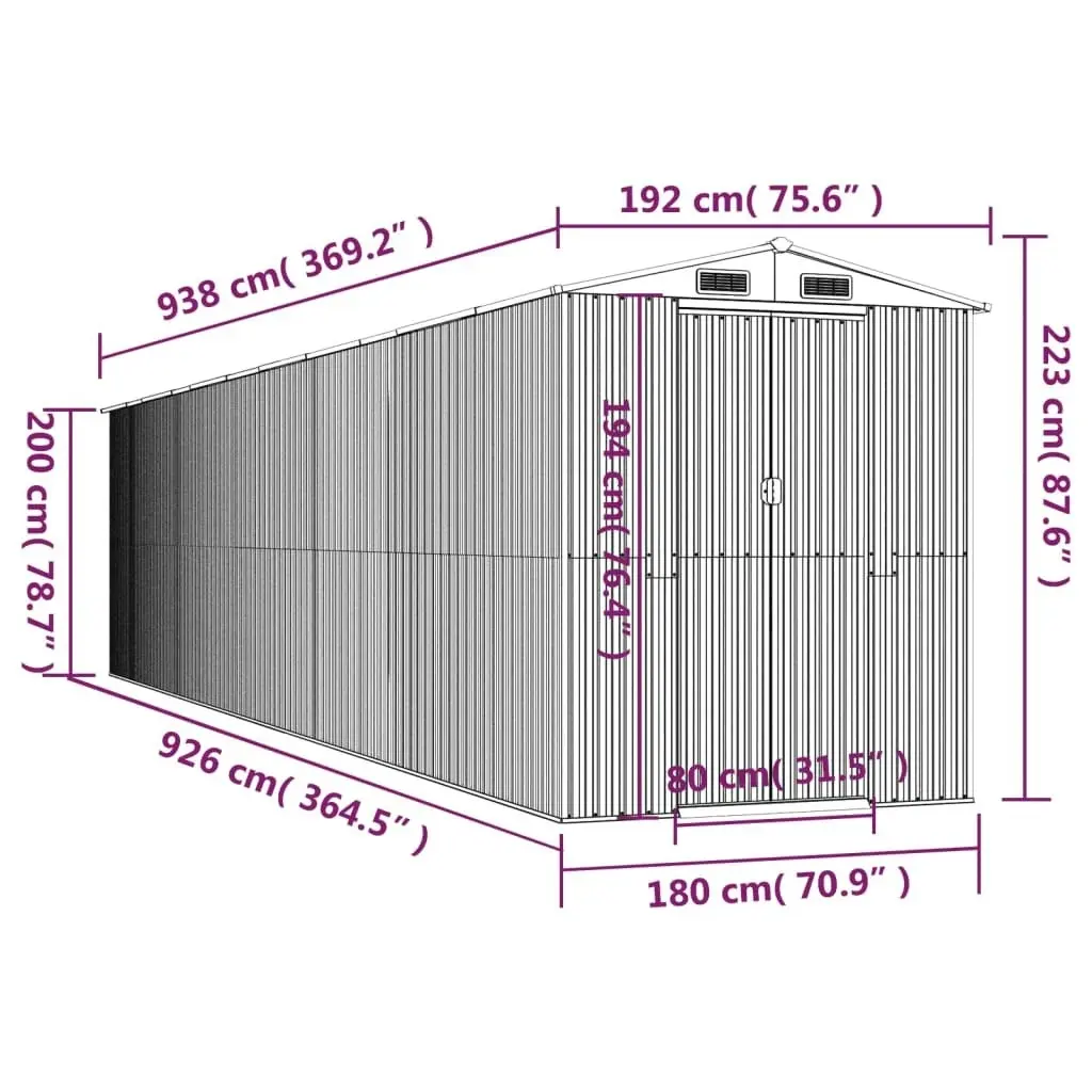 Garden Shed Green 192x938x223 cm Galvanised Steel 3147436