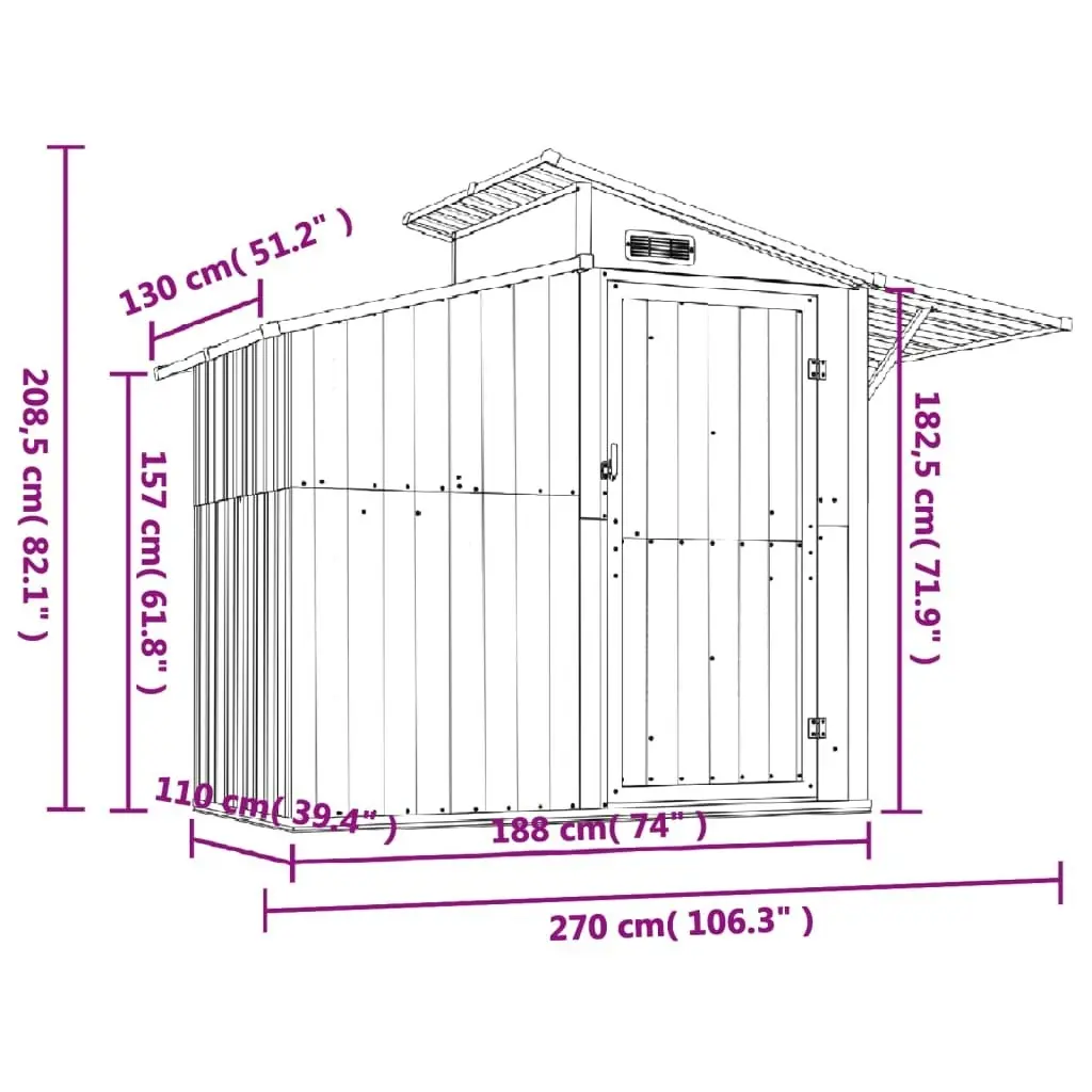 Garden Shed Green 270x130x208.5 cm Galvanised Steel 316242