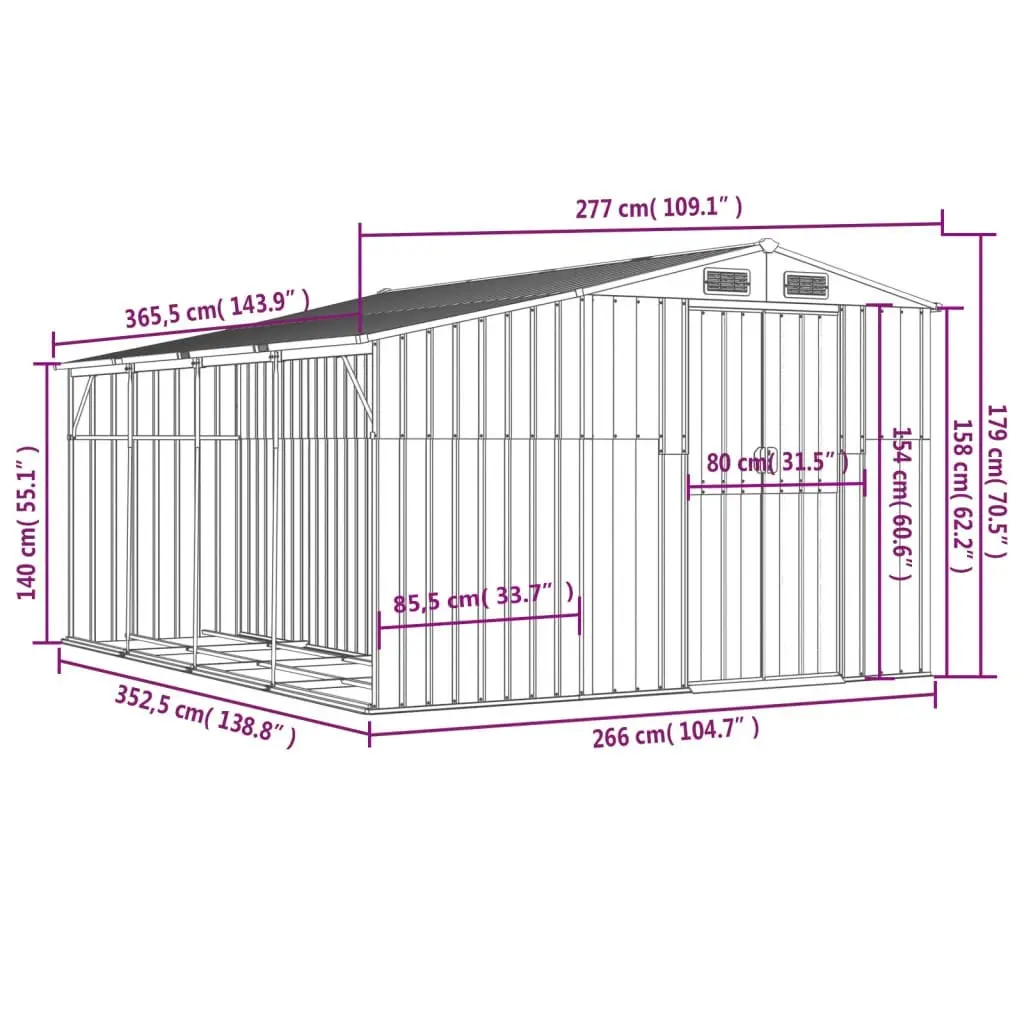 Garden Shed Green 277x365.5x179 cm Galvanised Steel 3188288