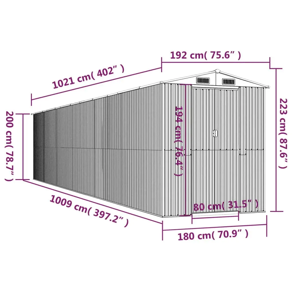 Garden Shed Anthracite 192x1021x223 cm Galvanised Steel 3147459