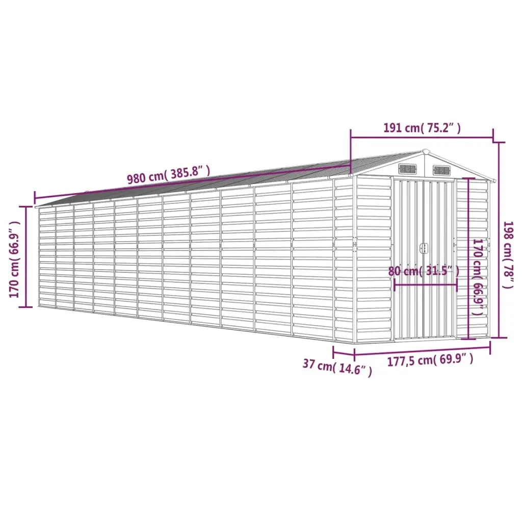 Garden Shed Anthracite 191x980x198 cm Galvanised Steel 3188263