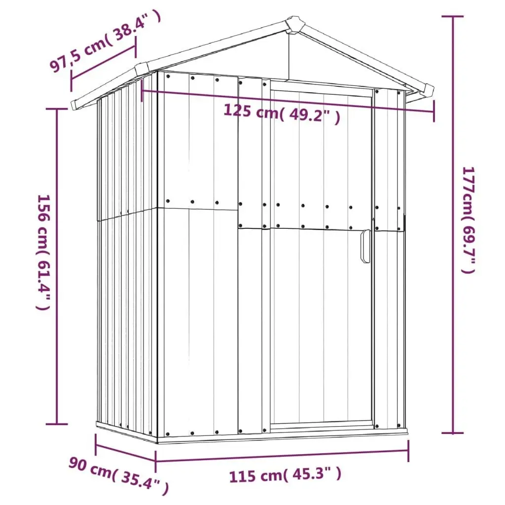 Garden Shed Grey 126x97.5x177 cm Galvanised Steel 316234