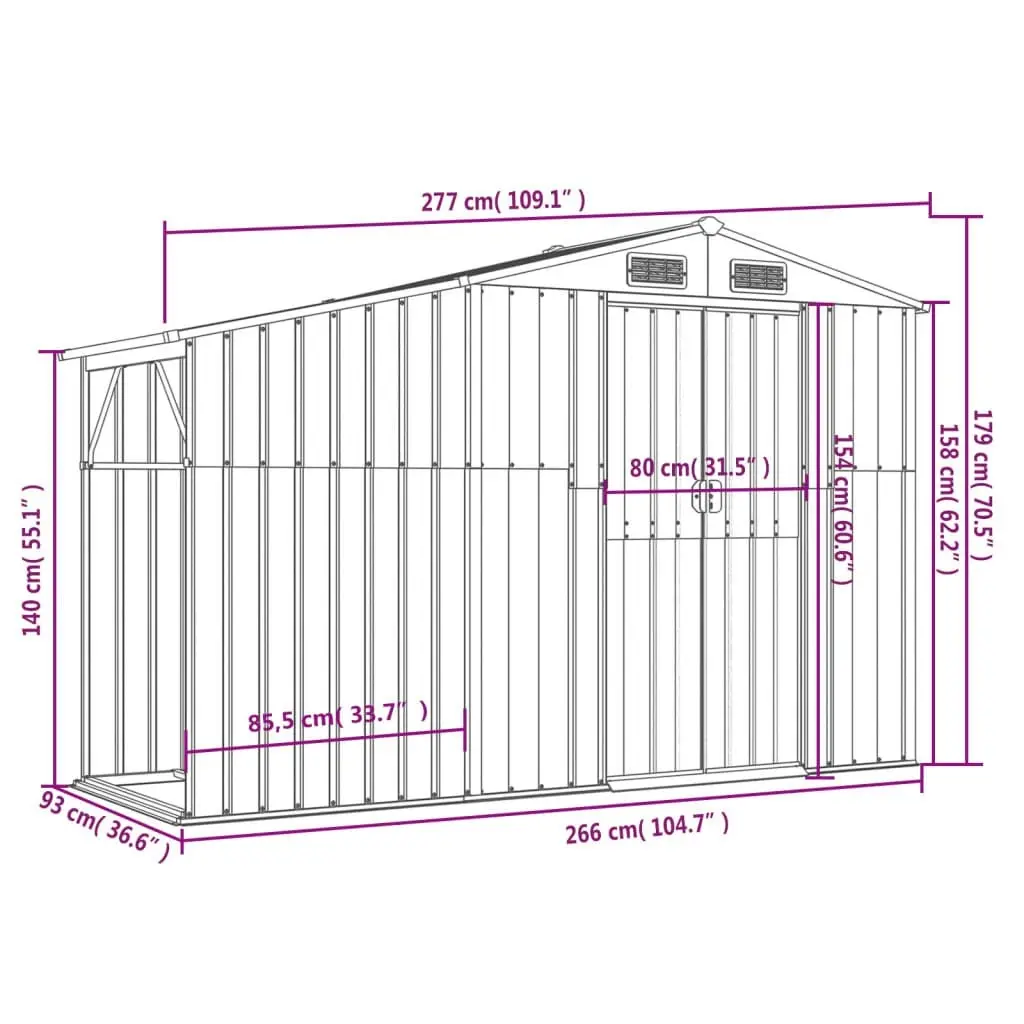 Garden Shed Green 277x93x179 cm Galvanised Steel 364514