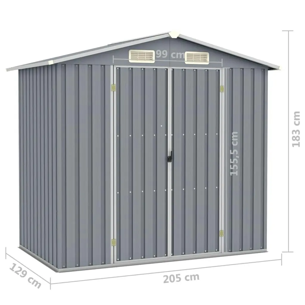 Garden Shed Grey 205x129x183 cm Galvanised Steel 46298