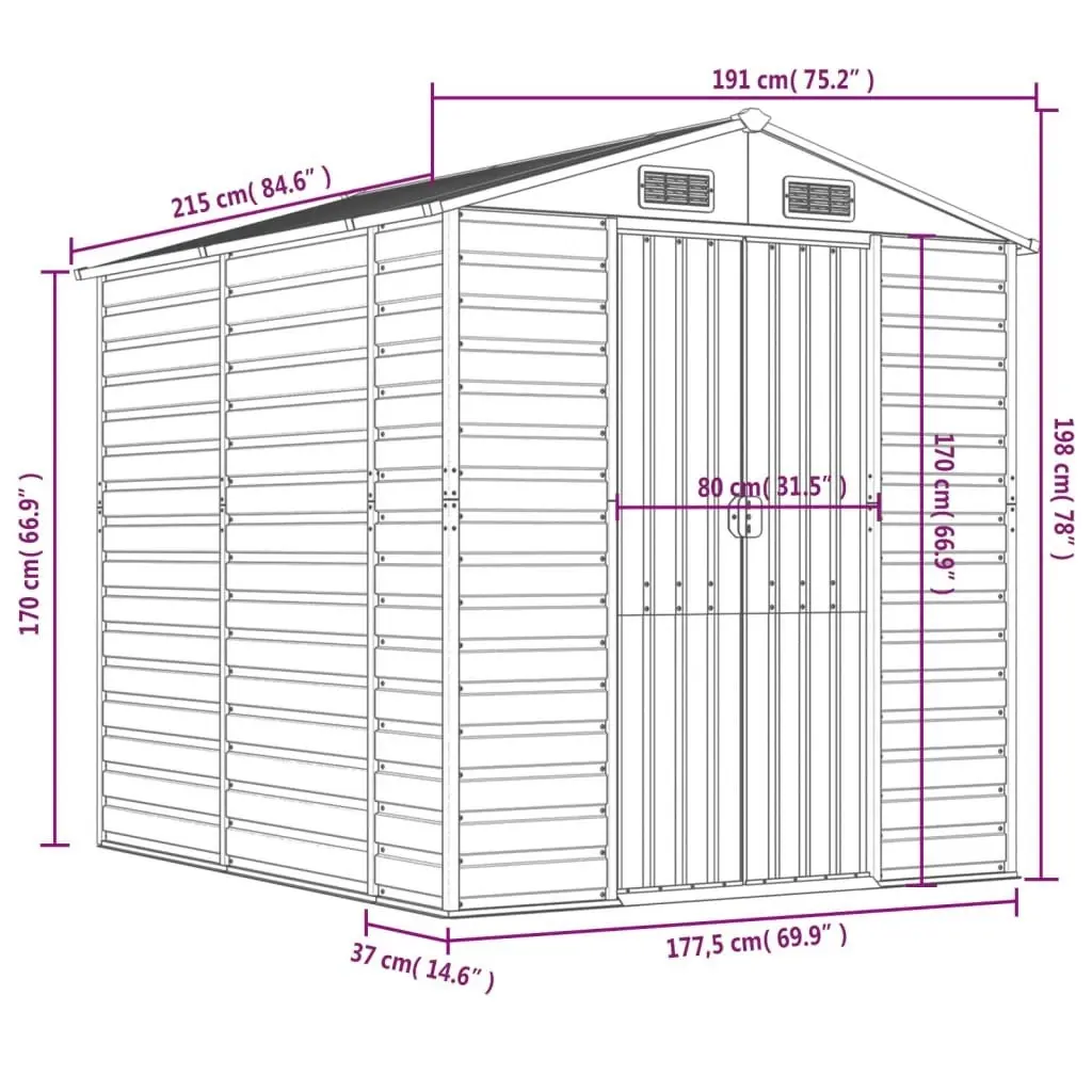 Garden Shed Light Brown 191x215x198 cm Galvanised Steel 3188276