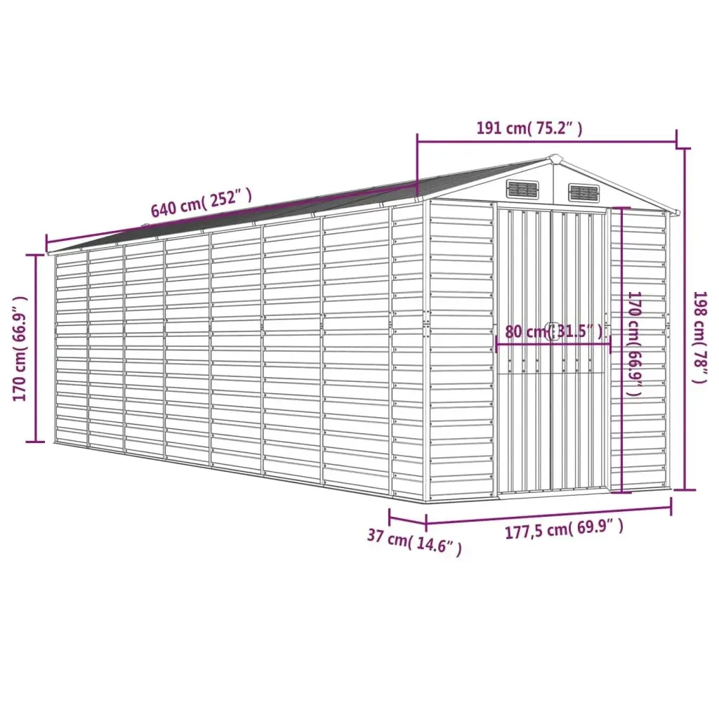 Garden Shed Light Brown 191x640x198 cm Galvanised Steel 3188281