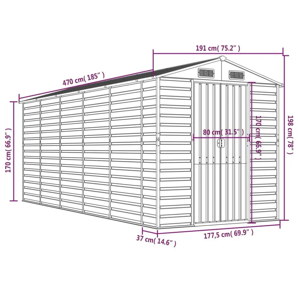 Garden Shed Light Brown 191x470x198 cm Galvanised Steel 3188279