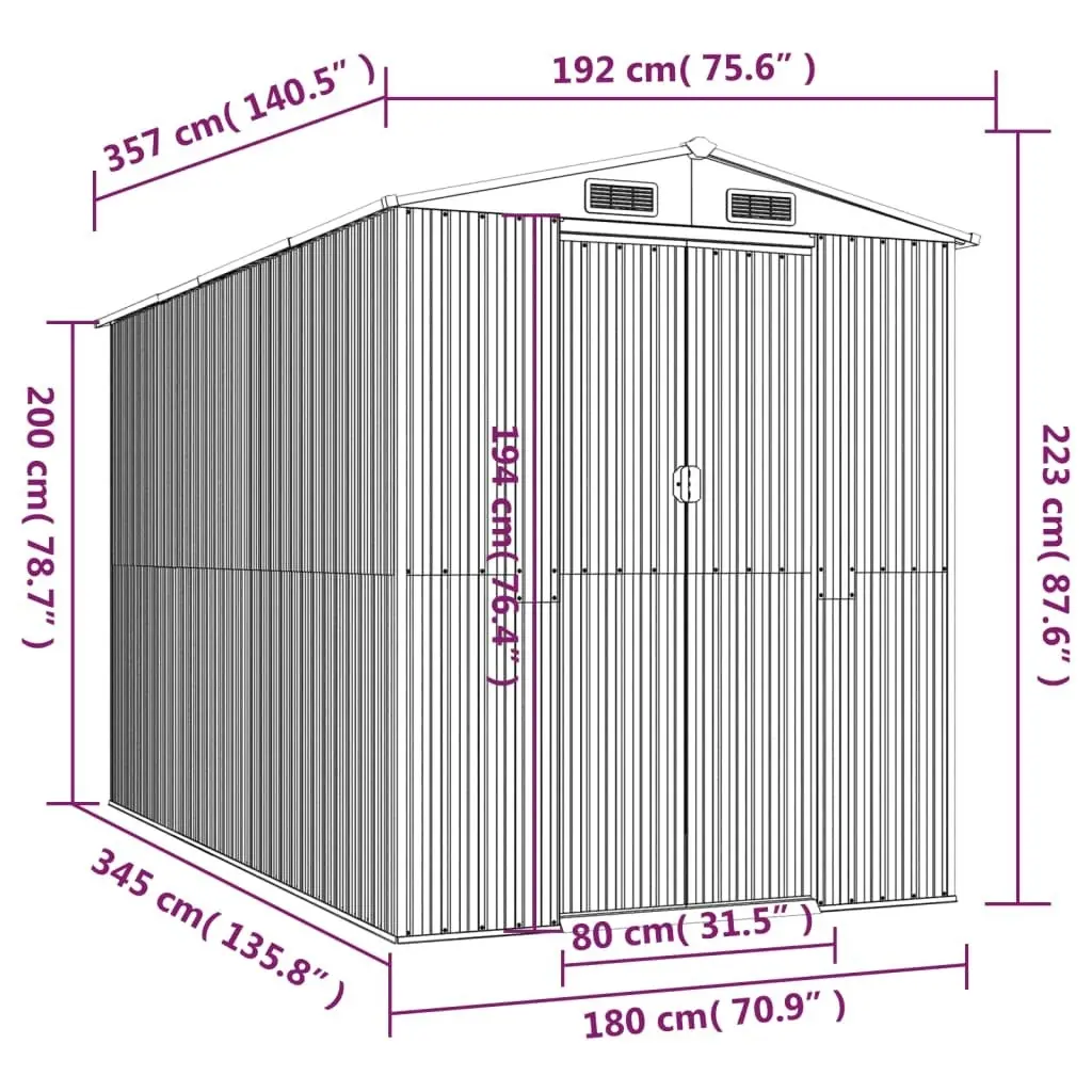 Garden Shed Light Brown 192x357x223 cm Galvanised Steel 3147473