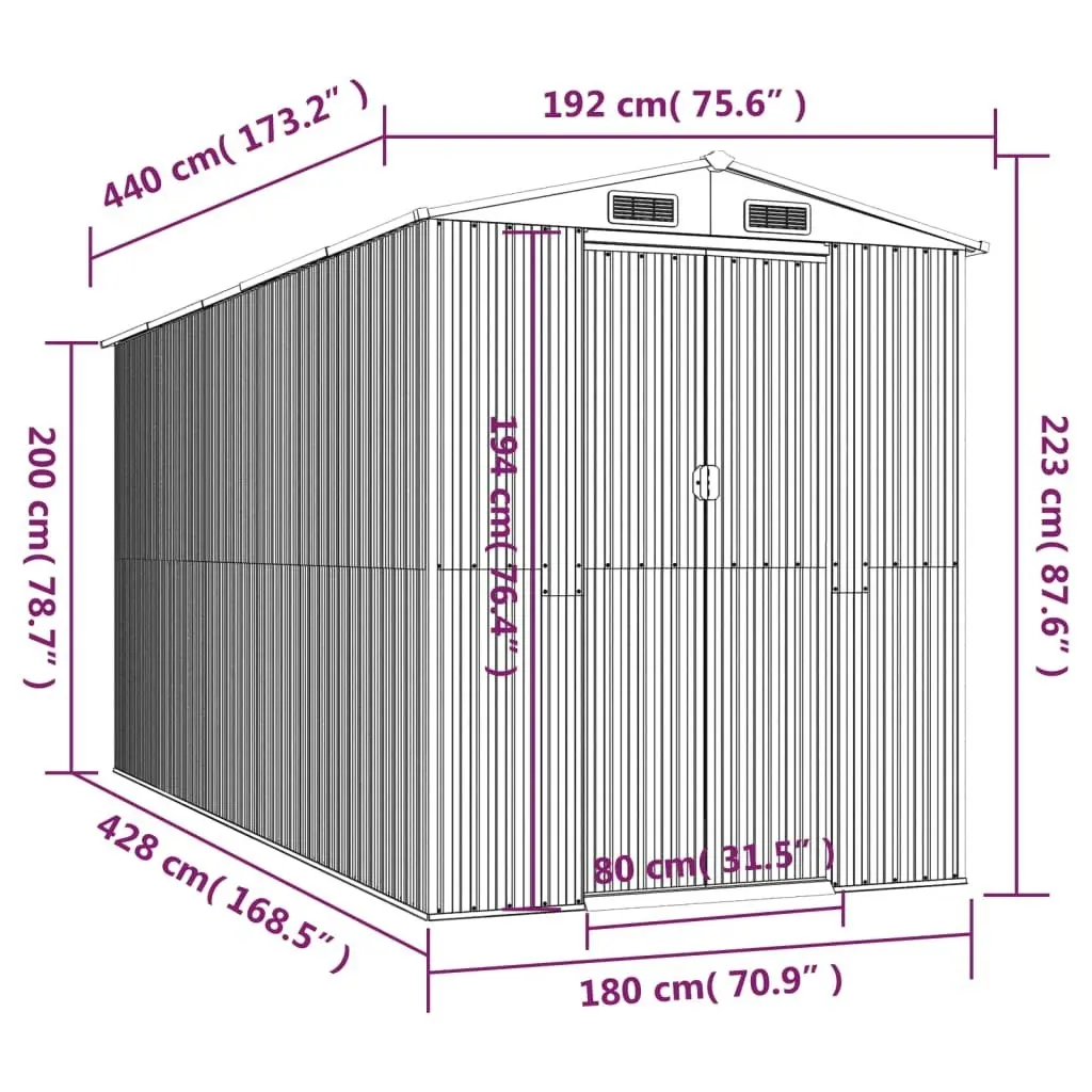 Garden Shed Light Brown 192x440x223 cm Galvanised Steel 3147474