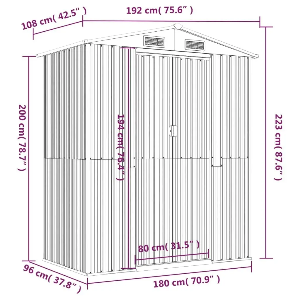 Garden Shed Light Brown 192x108x223 cm Galvanised Steel 319275