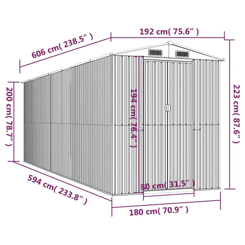 Garden Shed Light Brown 192x606x223 cm Galvanised Steel 3147476