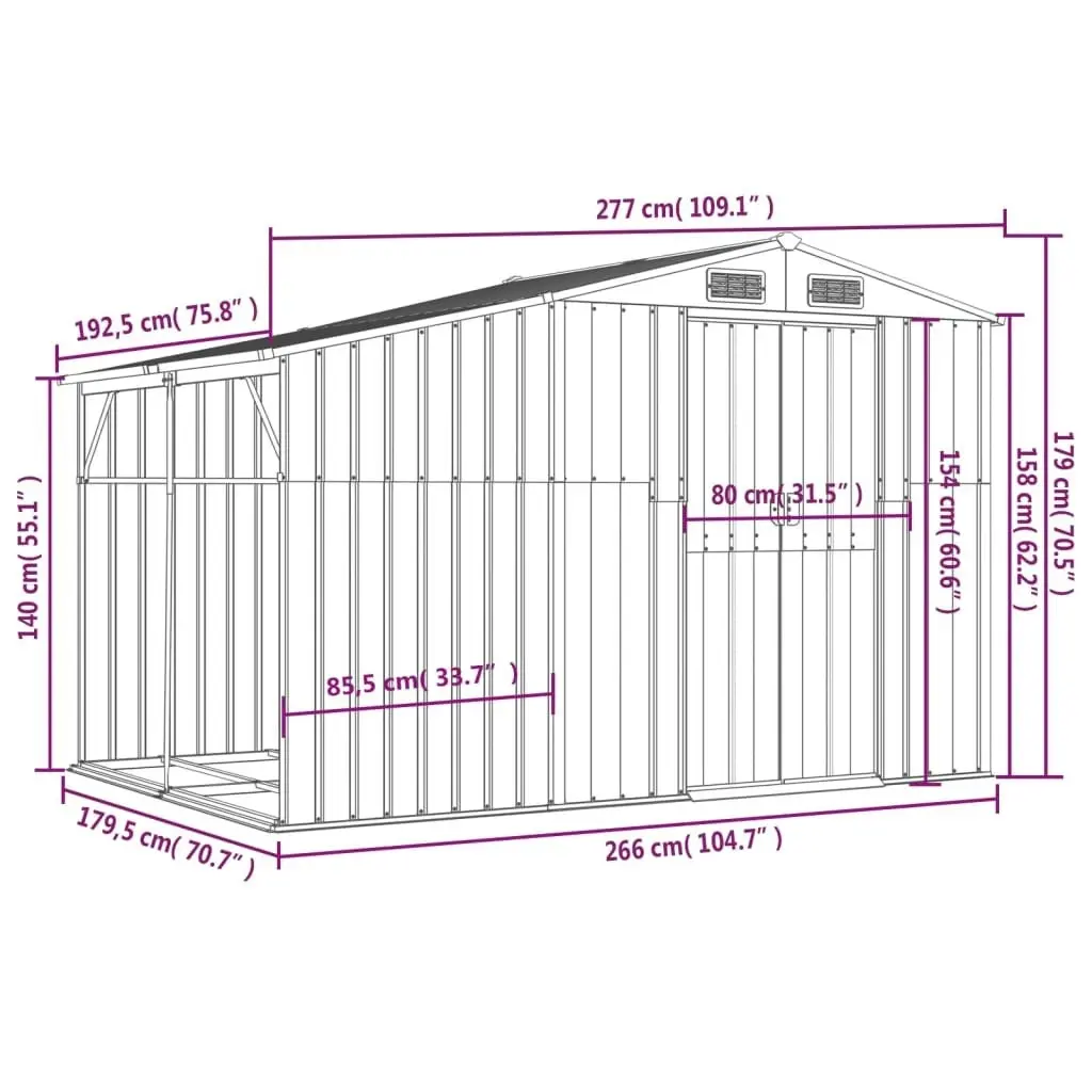 Garden Shed Light Brown 277x192.5x179 cm Galvanised Steel 3188298