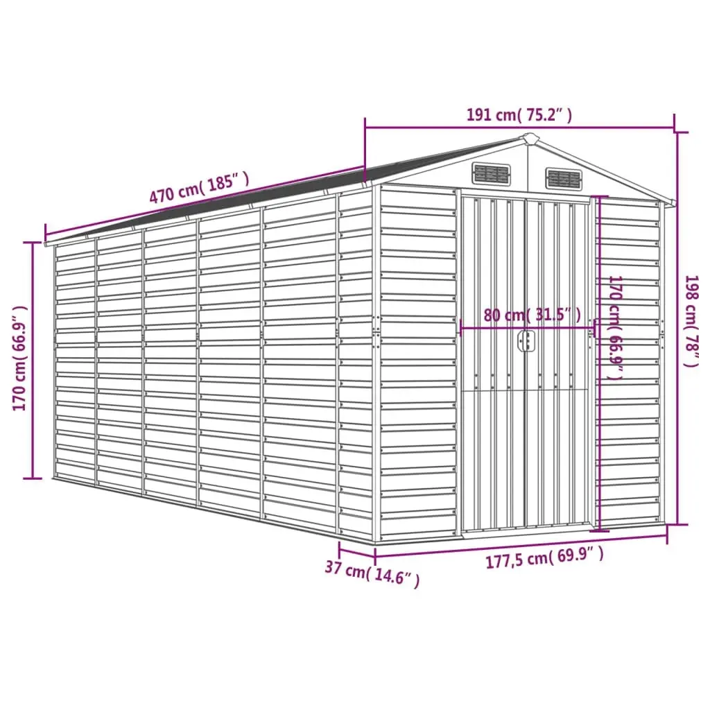 Garden Shed Light Grey 191x470x198 cm Galvanised Steel 3188246