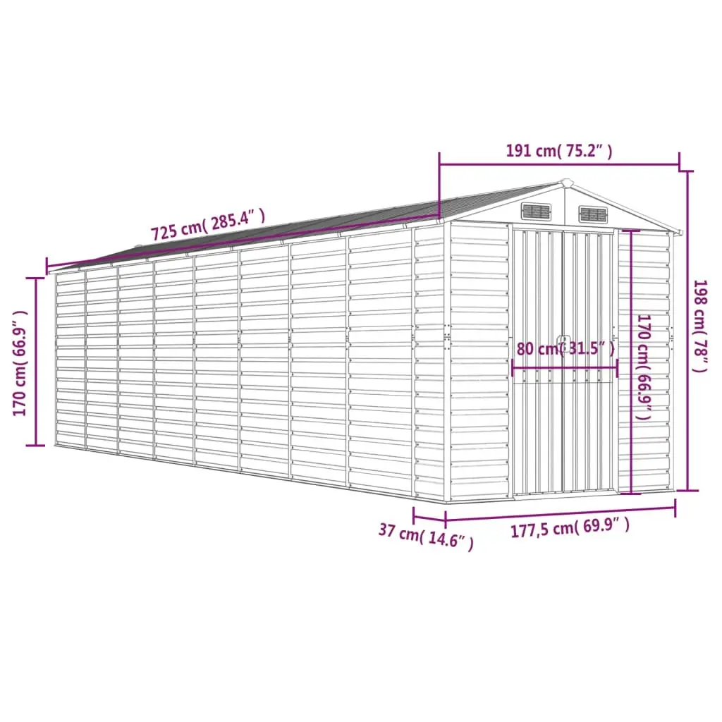 Garden Shed Light Grey 191x725x198 cm Galvanised Steel 3188249