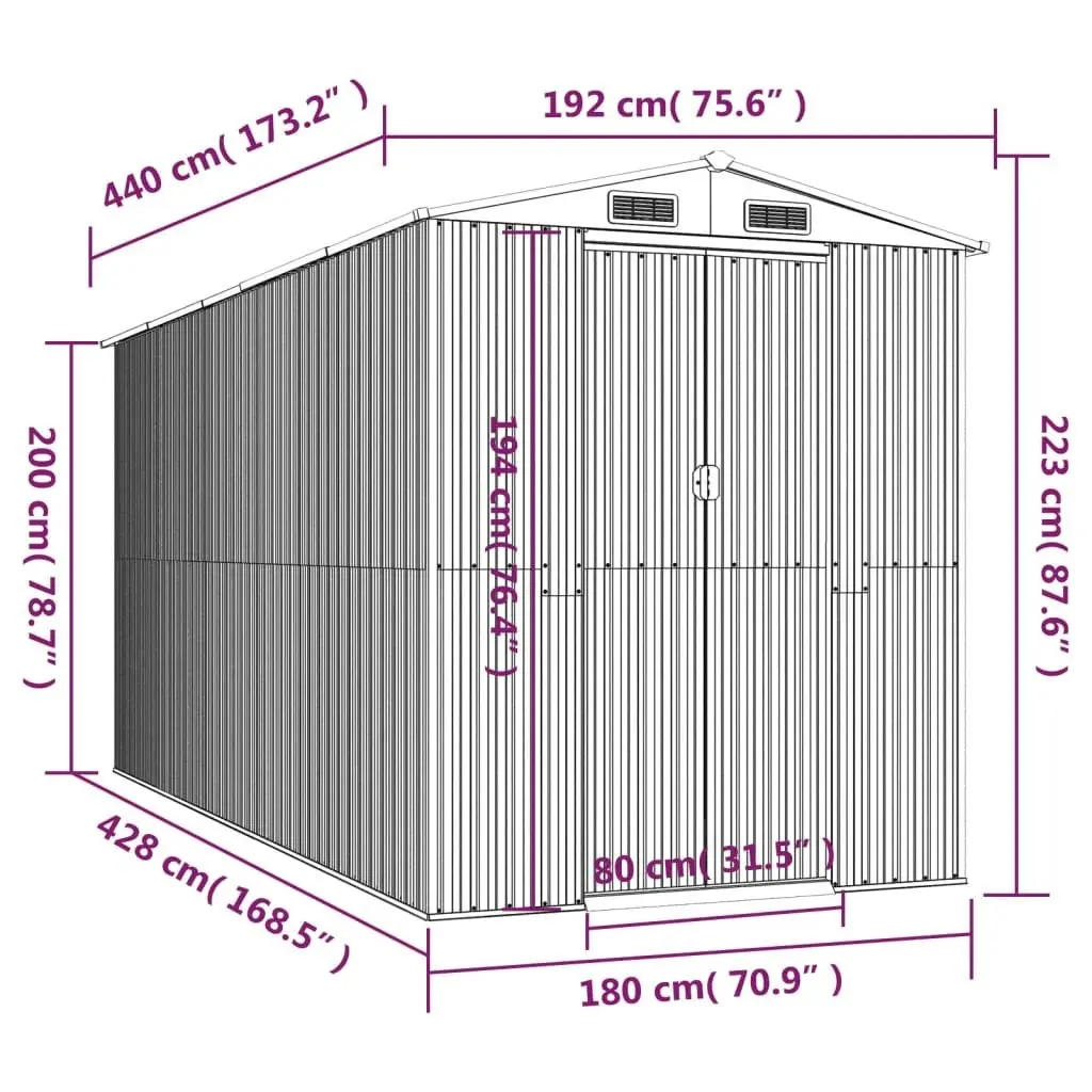 Garden Shed Light Grey 192x440x223 cm Galvanised Steel 3147441