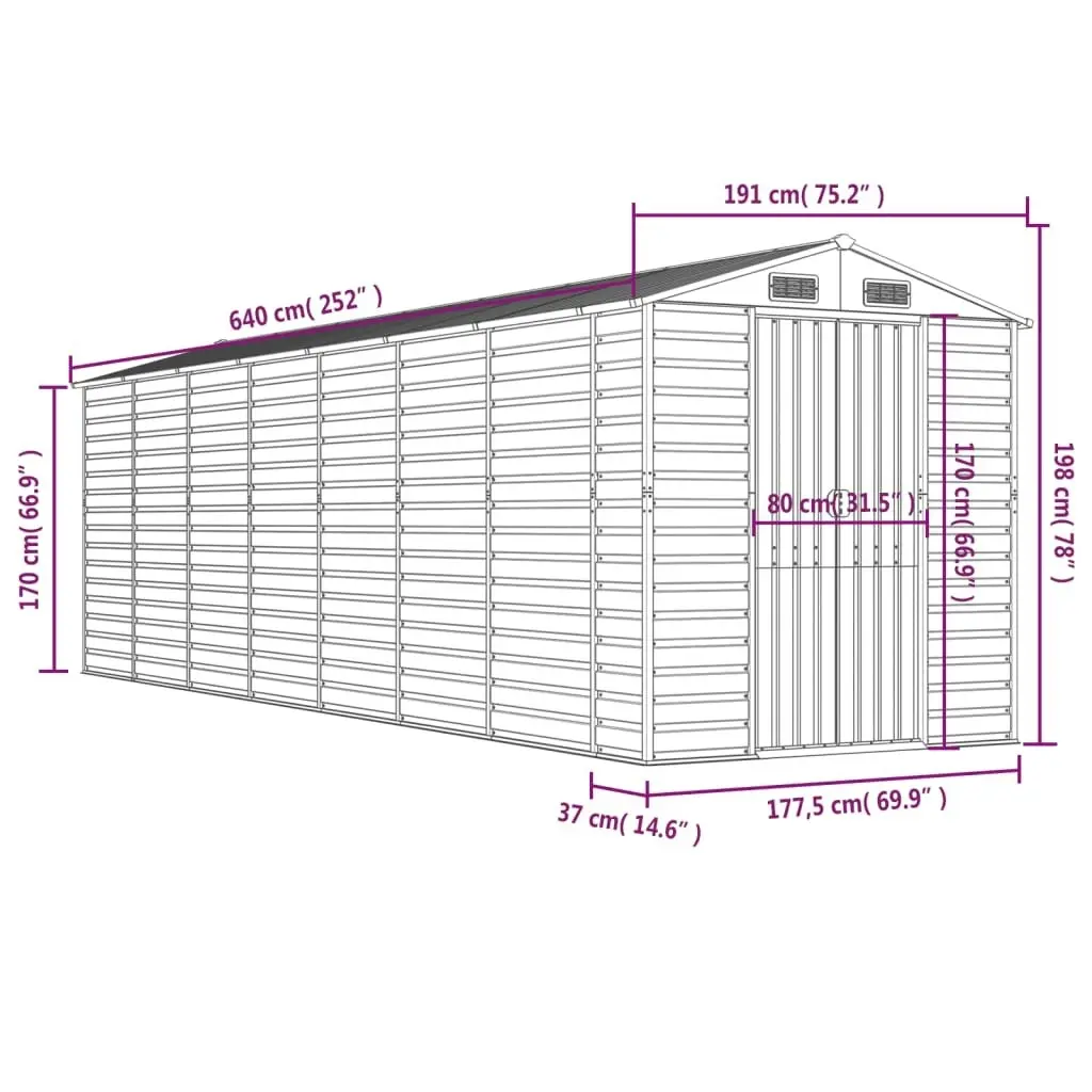 Garden Shed Light Grey 191x640x198 cm Galvanised Steel 3188248