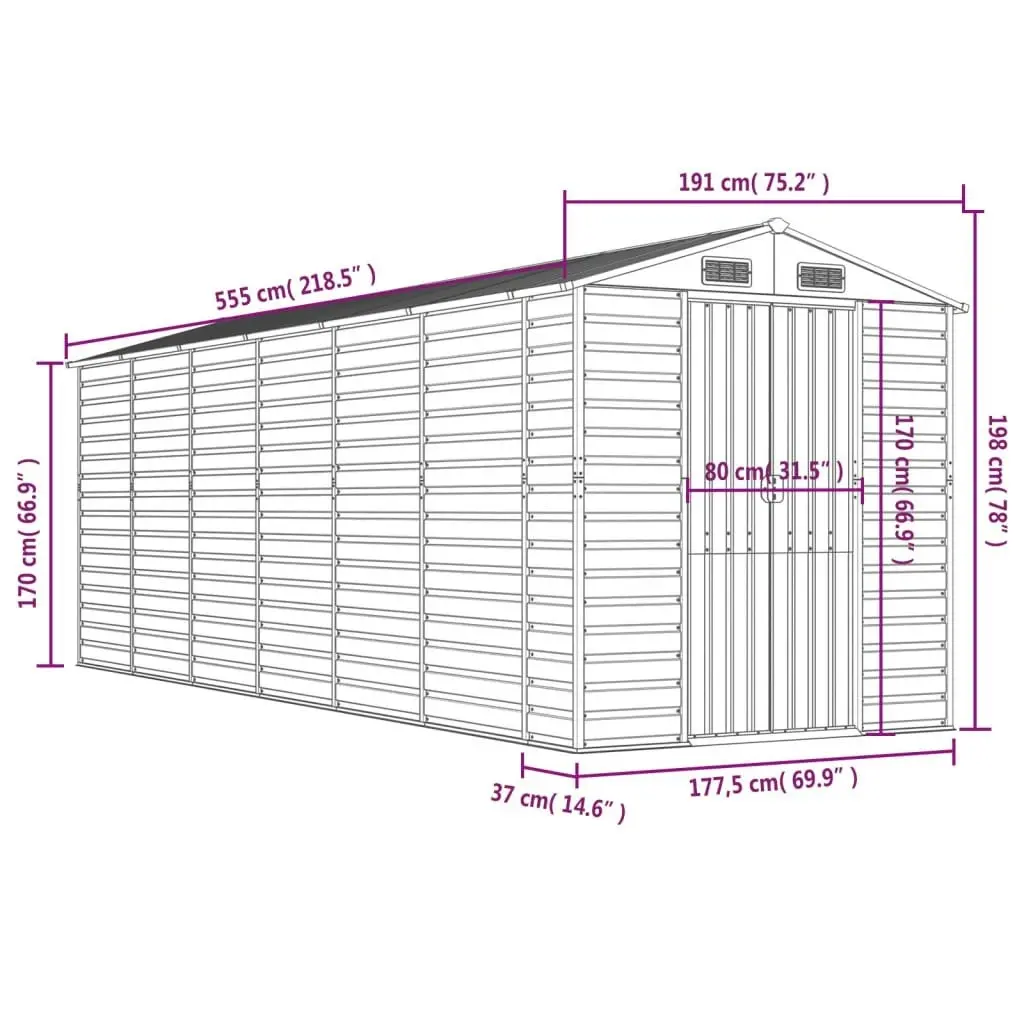 Garden Shed Light Grey 191x555x198 cm Galvanised Steel 3188247