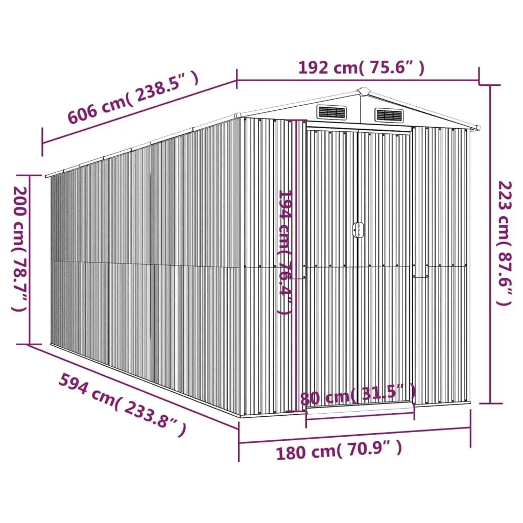 Garden Shed Light Grey 192x606x223 cm Galvanised Steel 3147443