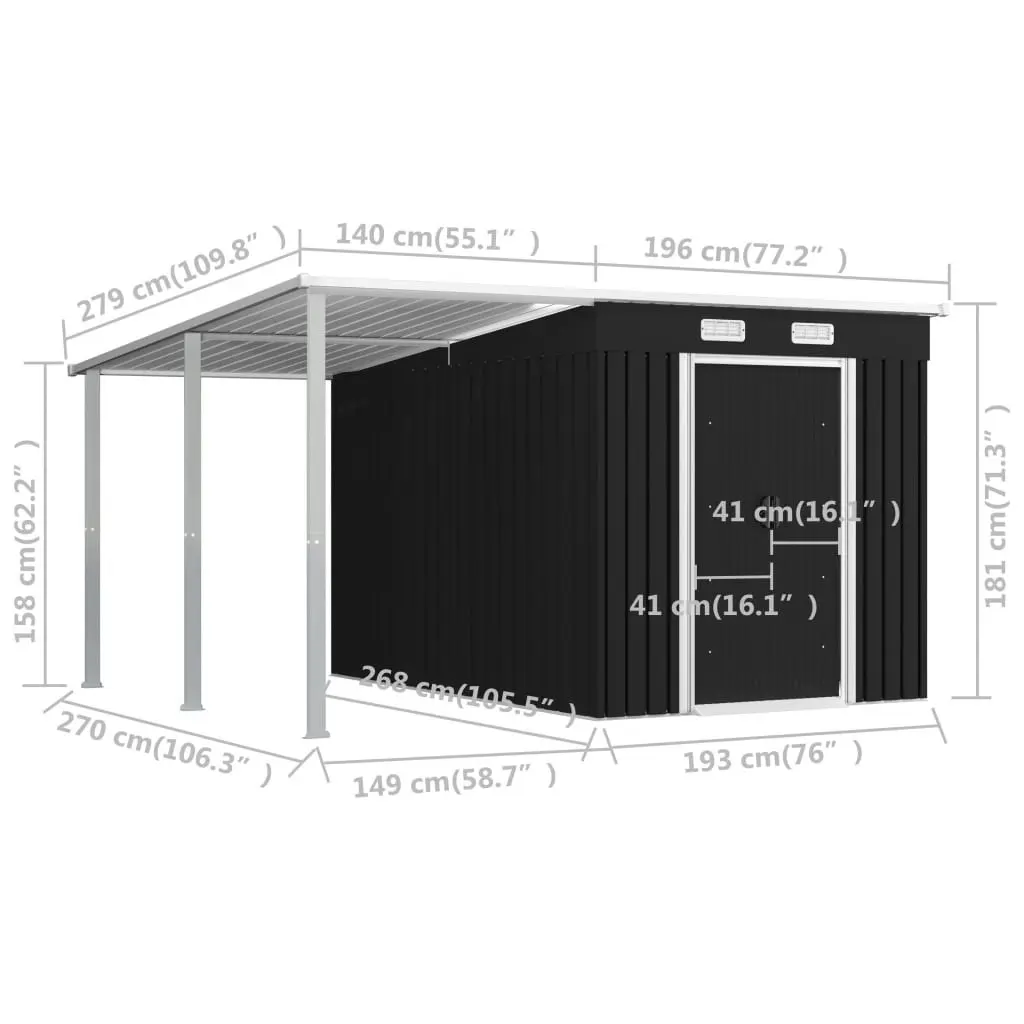 Garden Shed with Extended Roof Anthracite 336x270x181 cm Steel 144040