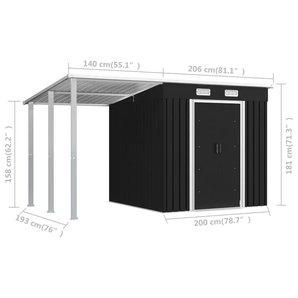 Garden Shed with Extended Roof Anthracite 346x193x181 cm Steel 144036