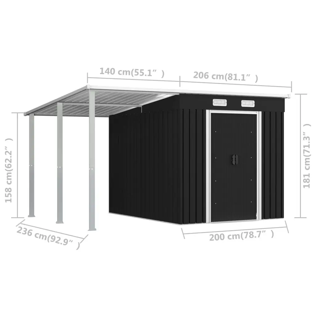 Garden Shed with Extended Roof Anthracite 346x236x181 cm Steel 144038