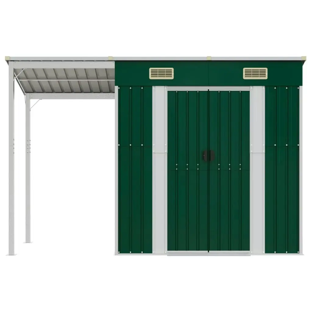 Garden Shed with Extended Roof Green 277x110.5x181 cm Steel 364524