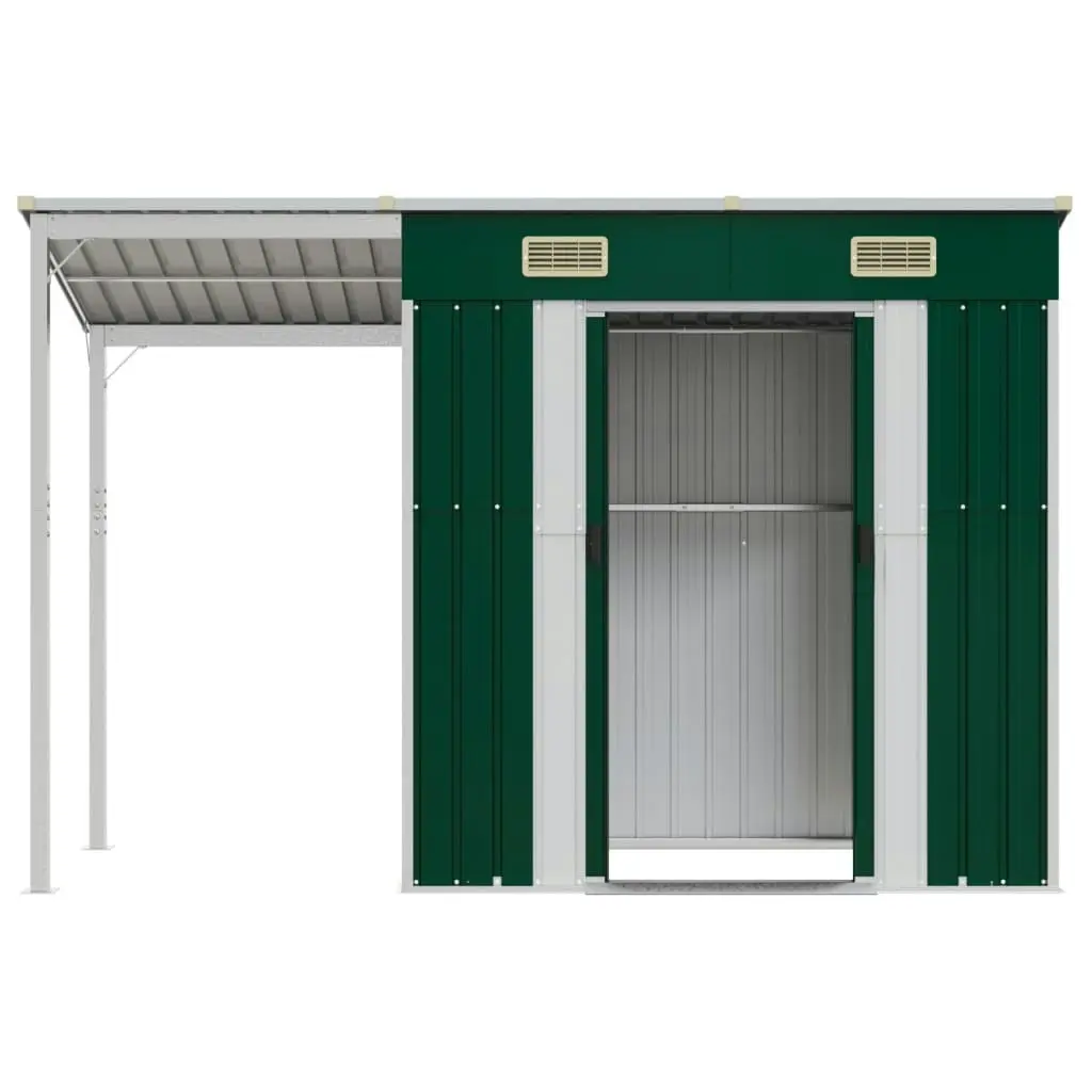 Garden Shed with Extended Roof Green 277x110.5x181 cm Steel 364524