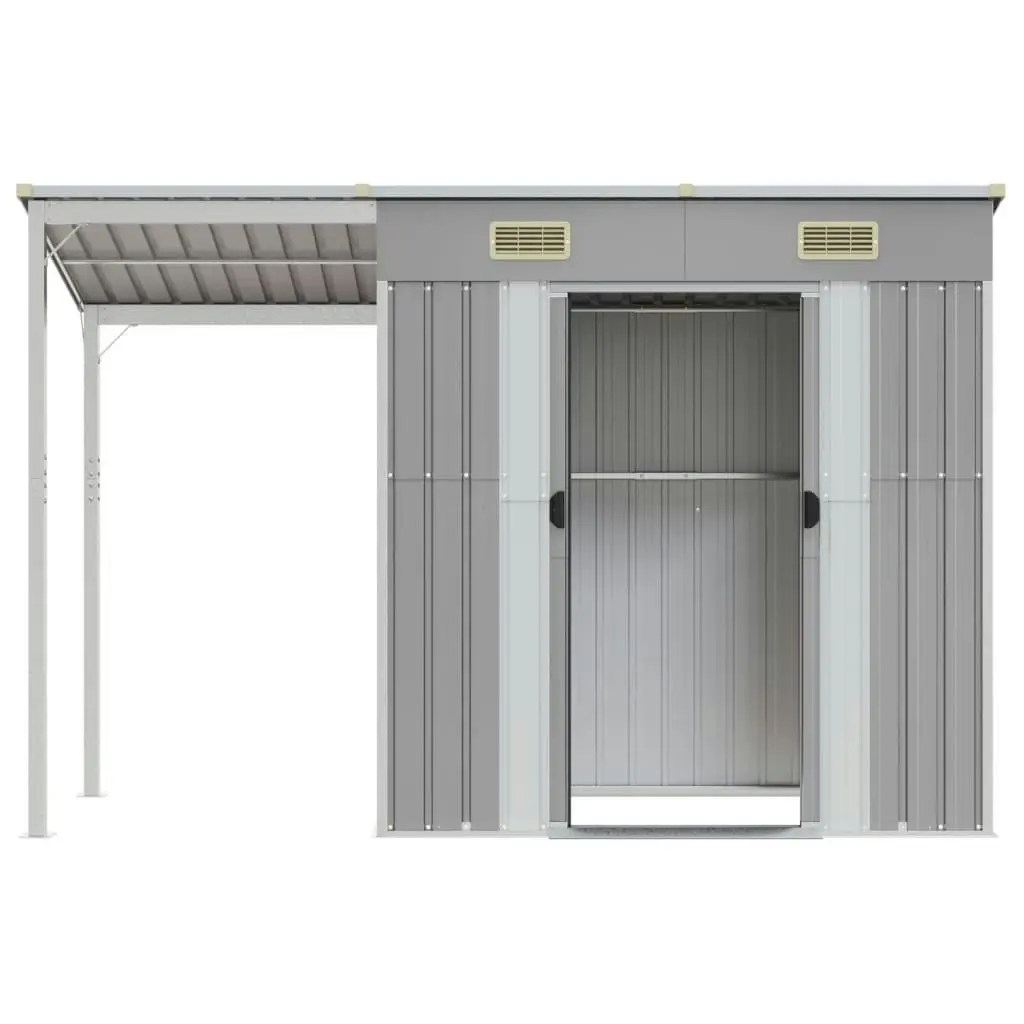 Garden Shed with Extended Roof Light Grey 277x110.5x181 cm Steel 364525