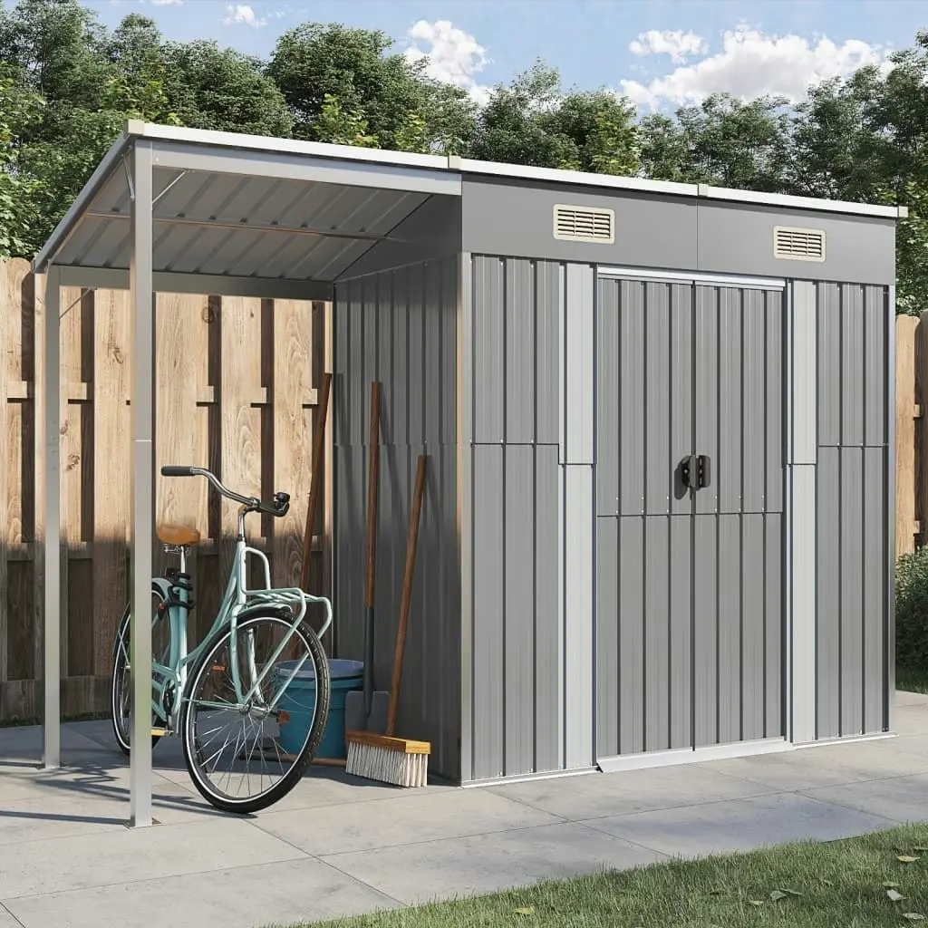 Garden Shed with Extended Roof Light Grey 277x110.5x181 cm Steel 364525