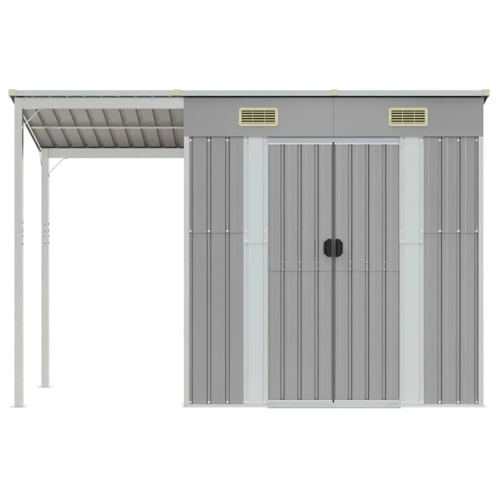 Garden Shed with Extended Roof Light Grey 277x110.5x181 cm Steel 364525