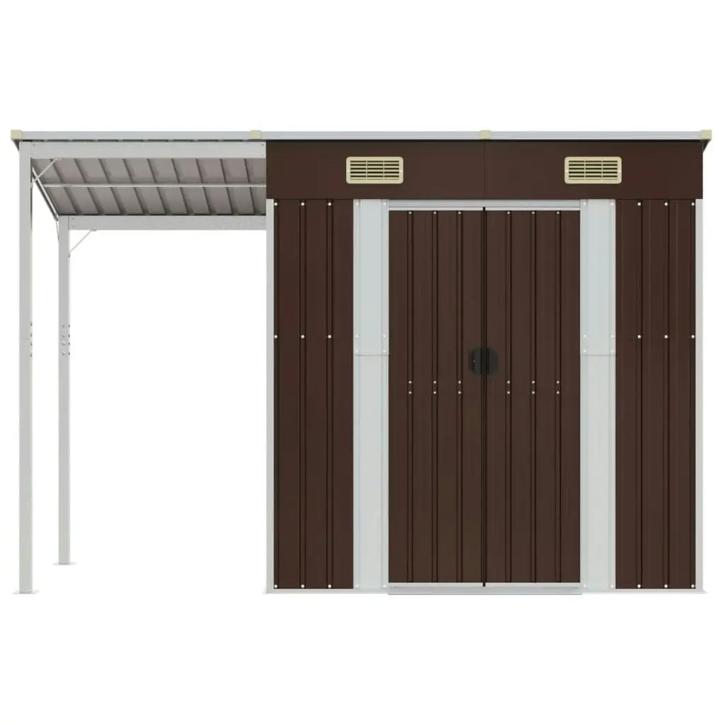 Garden Shed with Extended Roof Brown 277x110.5x181 cm Steel 364527