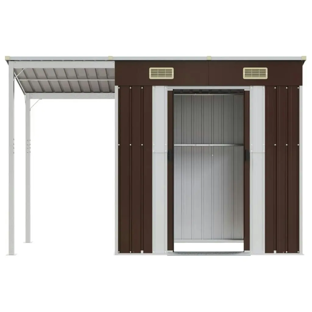 Garden Shed with Extended Roof Brown 277x110.5x181 cm Steel 364527