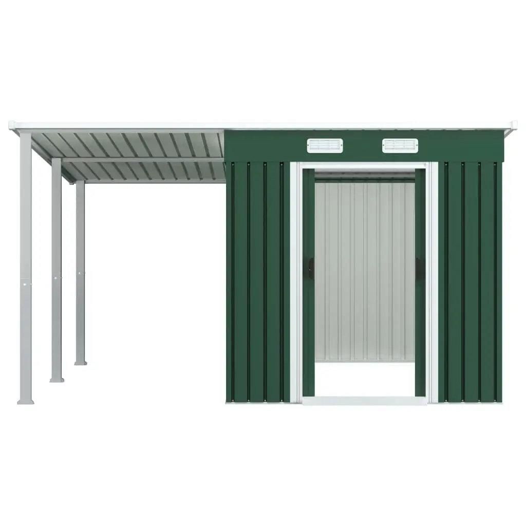 Garden Shed with Extended Roof Green 336x270x181 cm Steel 144041