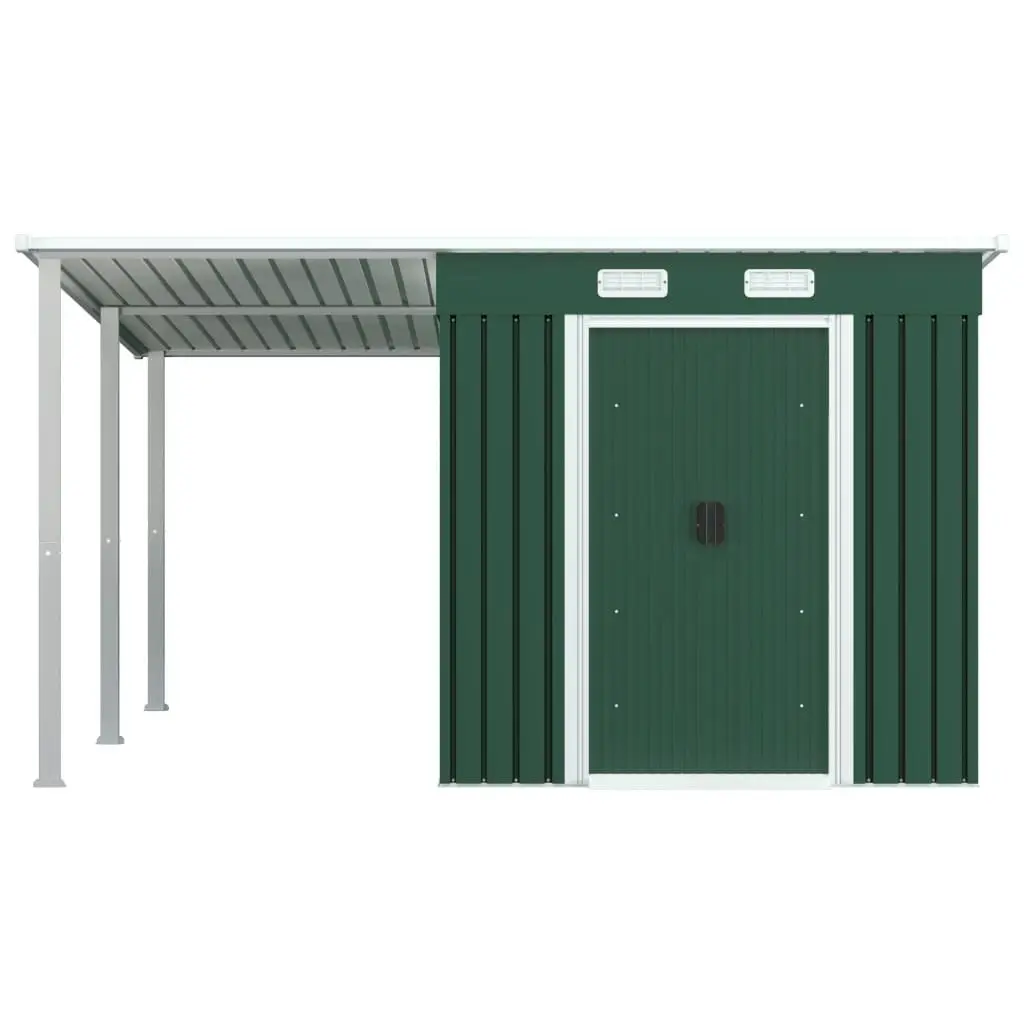 Garden Shed with Extended Roof Green 336x270x181 cm Steel 144041