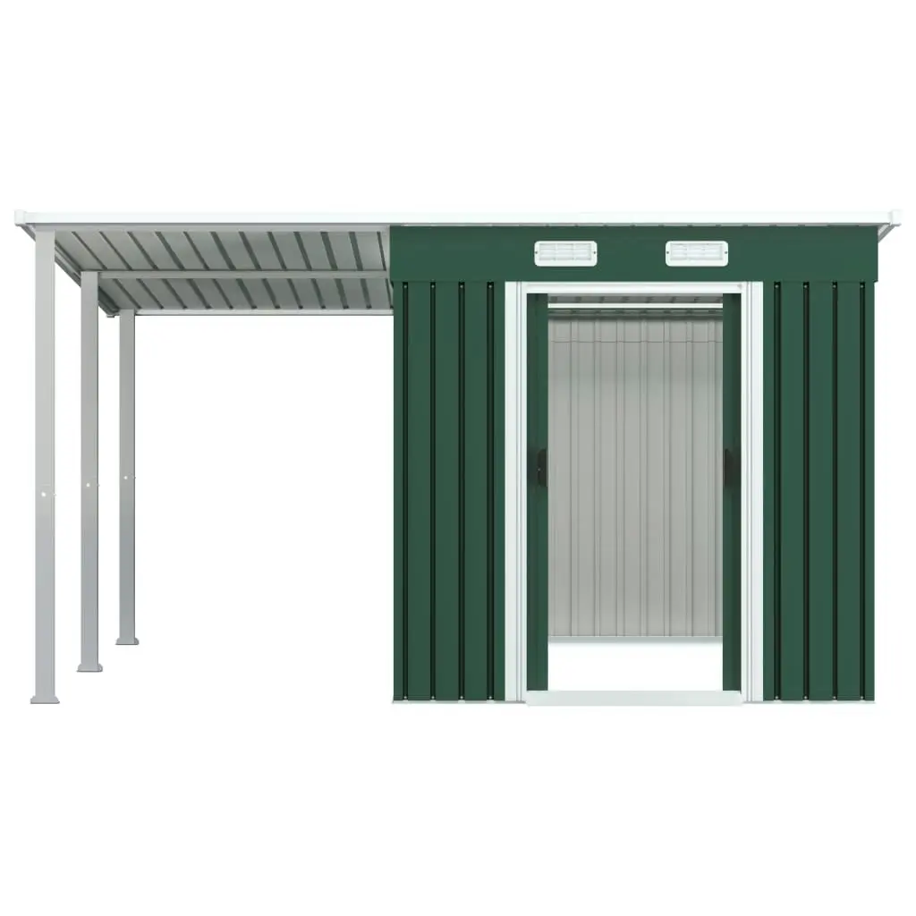 Garden Shed with Extended Roof Green 346x236x181 cm Steel 144039