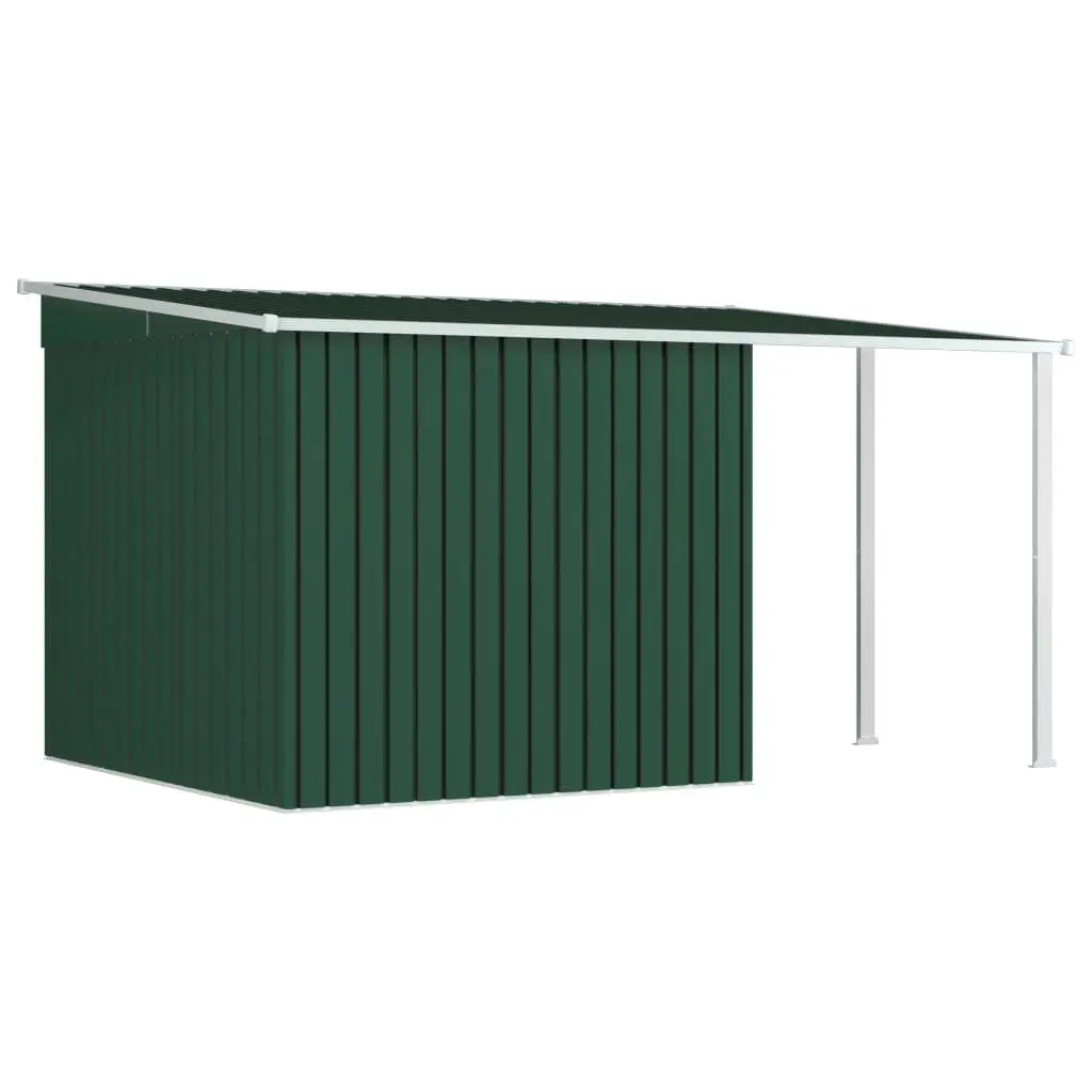 Garden Shed with Extended Roof Green 346x236x181 cm Steel 144039