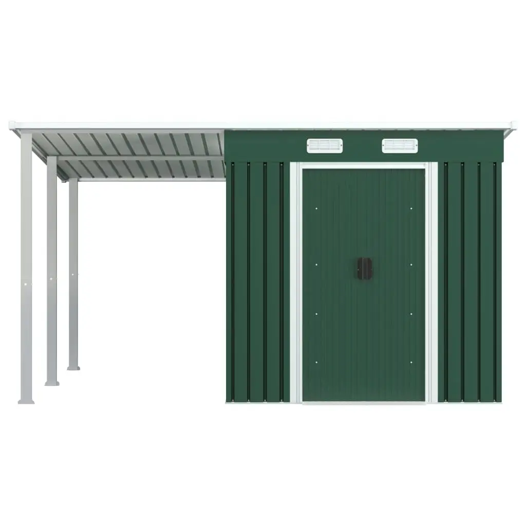 Garden Shed with Extended Roof Green 346x236x181 cm Steel 144039