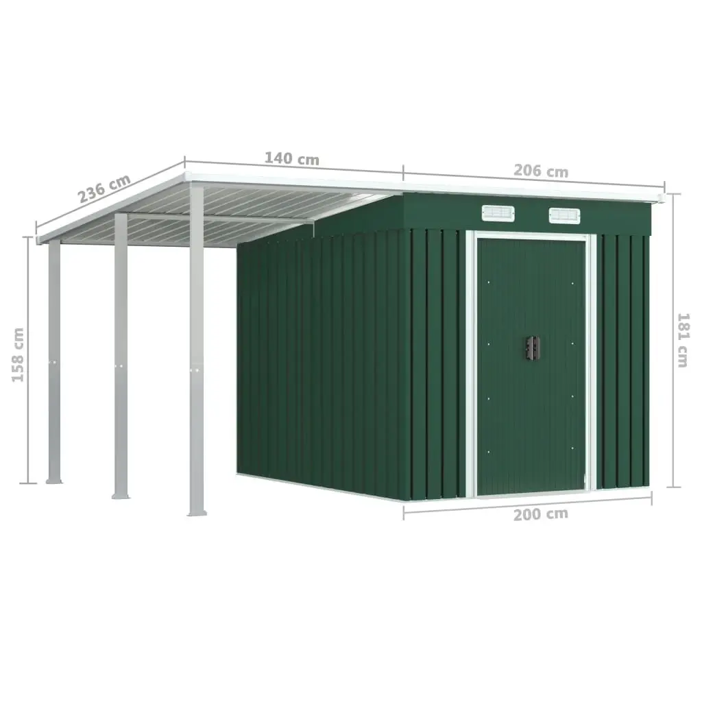 Garden Shed with Extended Roof Green 346x236x181 cm Steel 144039