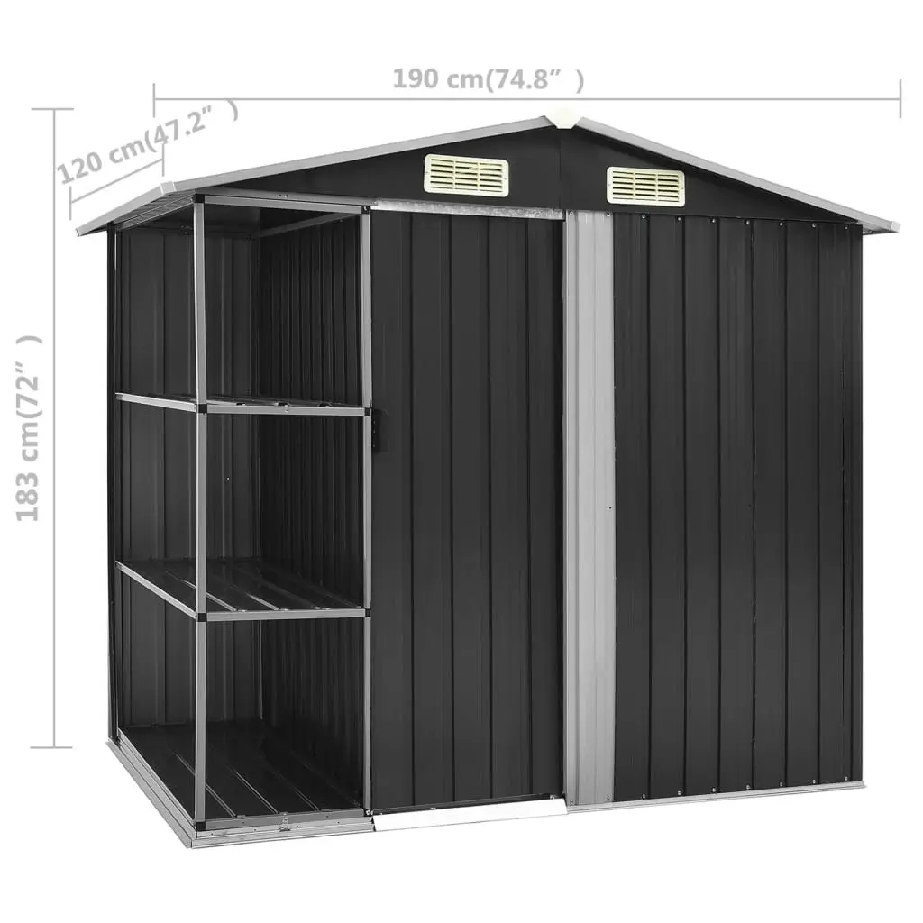 Garden Shed with Rack Anthracite 205x130x183 cm Iron 47106