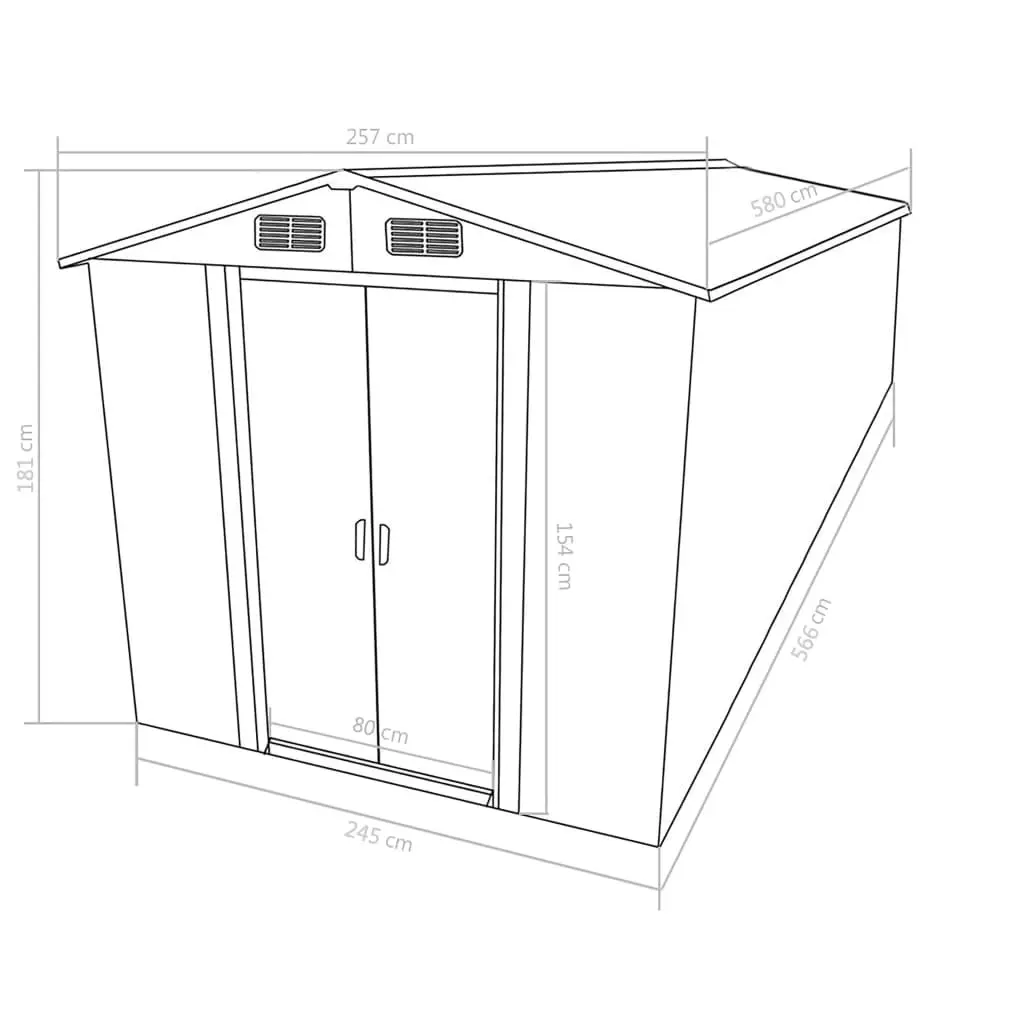 Garden Shed 257x580x181 cm Metal Grey 143353