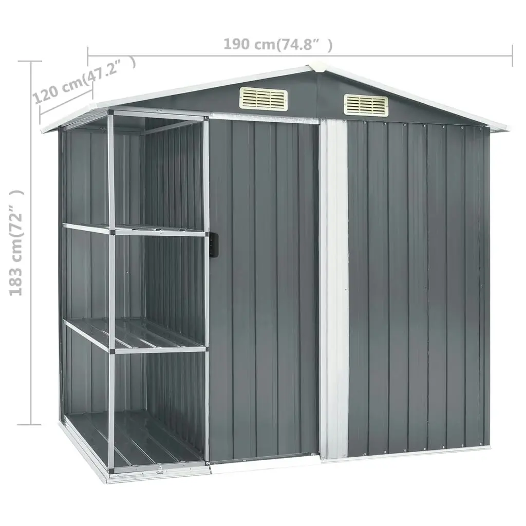 Garden Shed with Rack Grey 205x130x183 cm Iron 47103